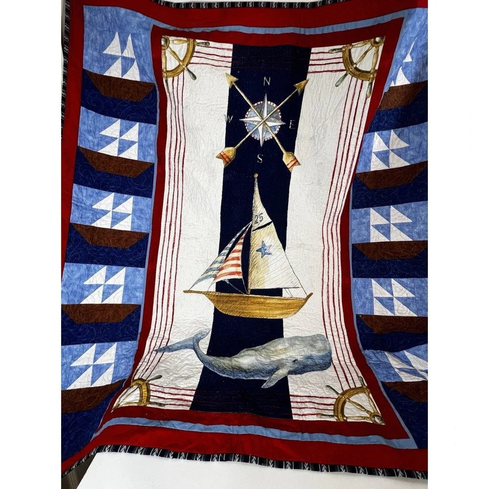 Nautical Sailboat Quilt Ocean‎ Theme Throw Bed Wall Decor Coastal